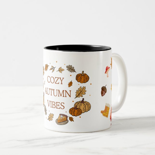 Cosy Autumn Vibes Mug – Fall Leaves Coffee Cup 11o (Front Right)