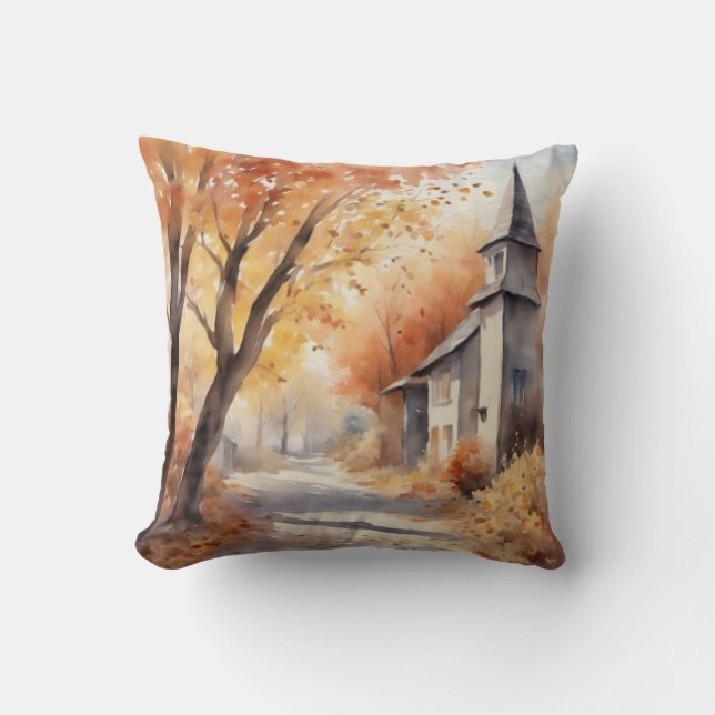 Cosy Autumn Watercolor Decor Accent Cushion (Front)