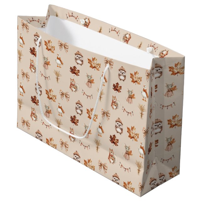 Cosy Autumn Watercolor Pattern Large Gift Bag (Front Angled)