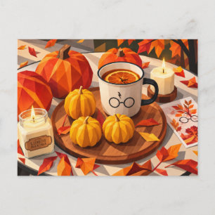 Cosy Autumn Wizard Coffee Geometric Art Postcard