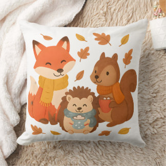 Cosy Autumn Woodland Animals Throw Pillow