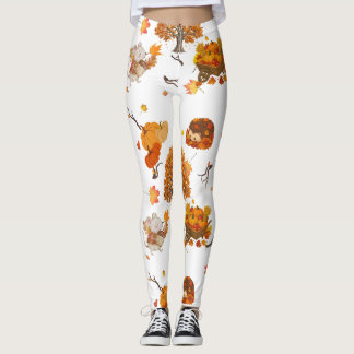 Cosy Autumn Woodland Pattern Leggings - Cute Fall