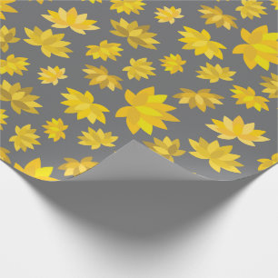 Cosy Autumn Yellow Floral Grey Seamless Birthday Wrapping Paper