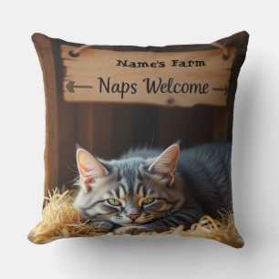 Cosy Barn Cat Farmhouse Throw Pillow