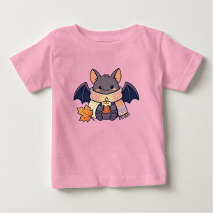Cosy Bat in Knit Scarf Holding Candle Baby T-Shirt