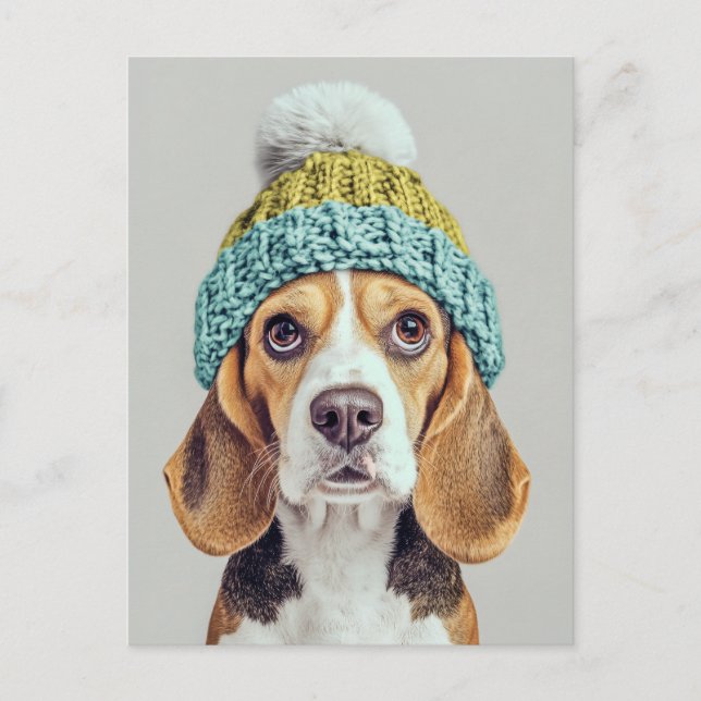 Cosy Beagle in a Winter Knit Hat Postcard (Front)