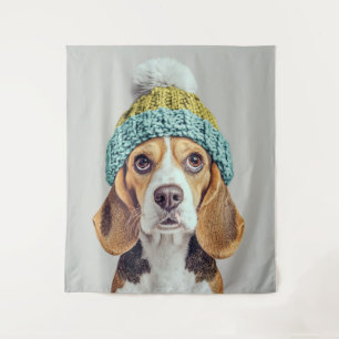 Cosy Beagle in a Winter Knit Hat Tapestry