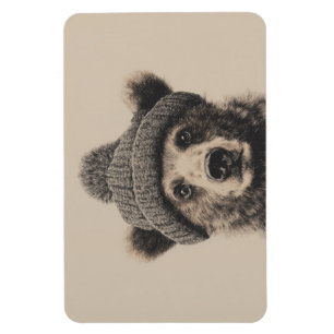 Cosy Bear in Beanie - Cute Winter Animal Magnet