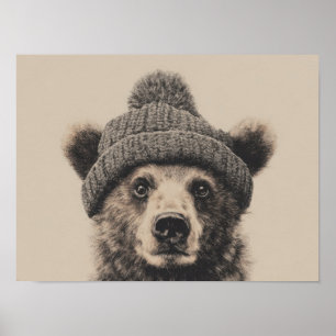 Cosy Bear in Beanie - Cute Winter Animal  Poster
