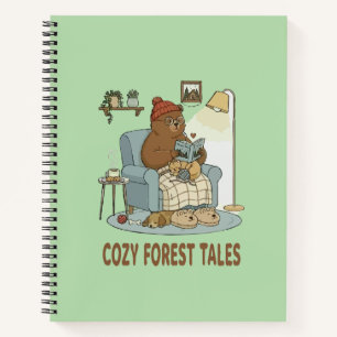Cosy Bear Reading 'Forest Tales' with Cute Sleepin Notebook