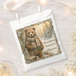 Cosy Bear Snowy Evergreen Woodland Birthday Favour Bag
