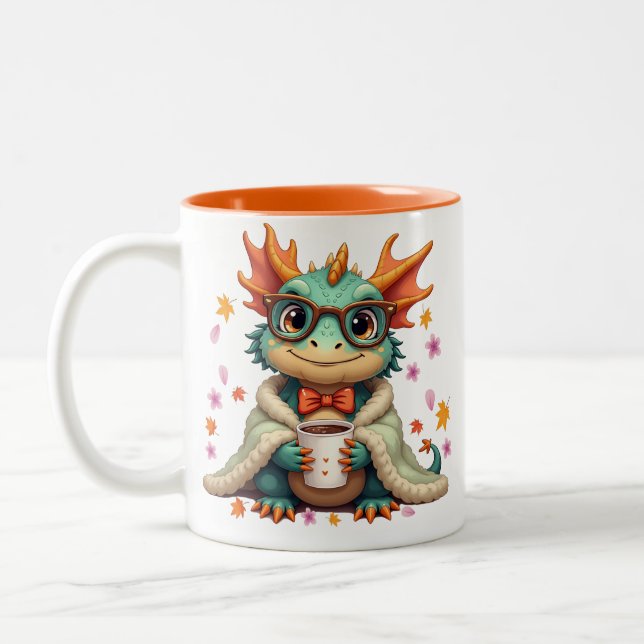 Cosy Bearded Dragon - Dragon in Blanket  Coffee Two-Tone Coffee Mug (Left)