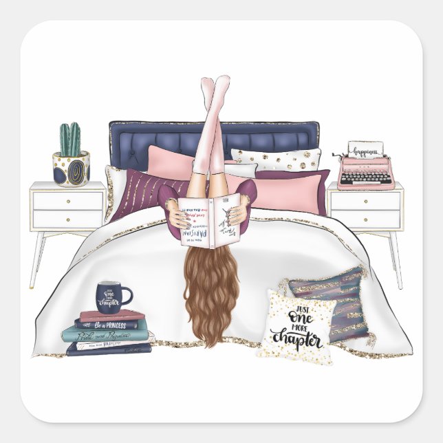 Cosy Bedroom Reading Scene Artwork for Book Lovers Square Sticker (Front)