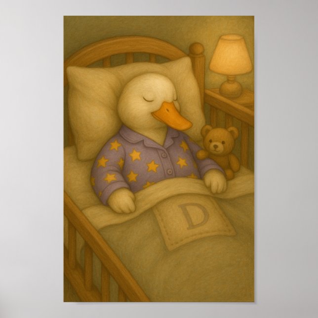 Cosy Bedtime Duck & Teddy Bear Nursery Wall Art  (Front)