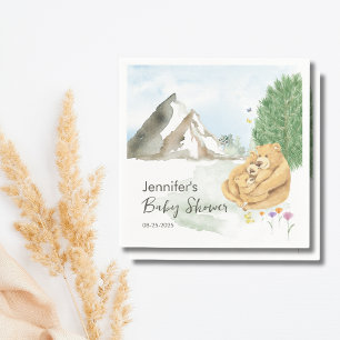 Cosy Beige Mountain Watercolor Bear Family Napkin