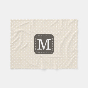 Cosy Beige Polka Dots Pattern With Custom Monogram Fleece Blanket