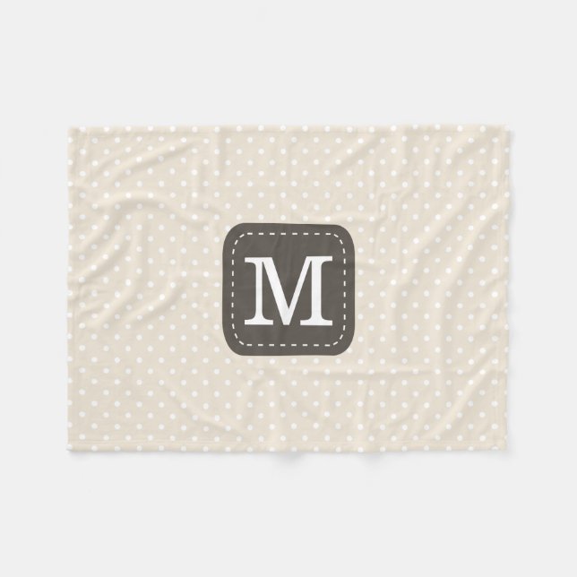 Cosy Beige Polka Dots Pattern With Custom Monogram Fleece Blanket (Front (Horizontal))