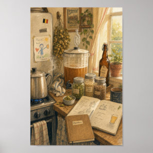 Cosy Belgian Homebrew Kitchen Art Poster