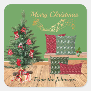 Cosy Bench Merry Christmas Square Sticker