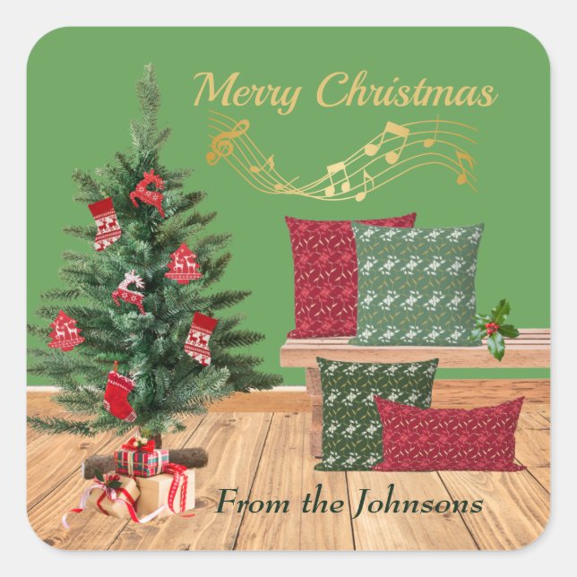 Cosy Bench Merry Christmas Square Sticker (Front)