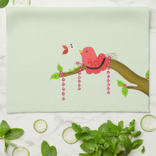 Cosy Bird Chirping At A Butterfly Tea Towel