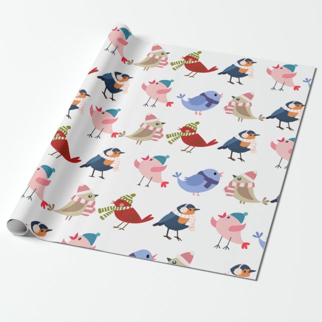 Cosy birds wrapping paper (Unrolled)