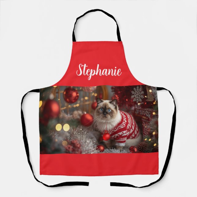 Cosy Birman Cat Christmas Personalised  Apron (Front)