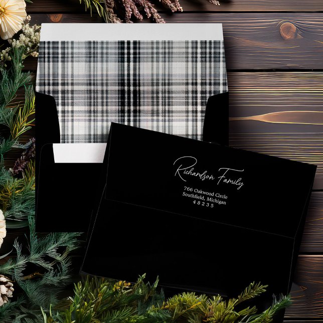 Cosy Black and White Plaid Flannel Pattern Address Envelope (Cozy Black and White Plaid Flannel Pattern Address Envelope)