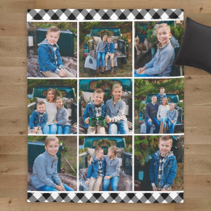 Cosy Black Buffalo Plaid Holiday Photo Collage Fleece Blanket