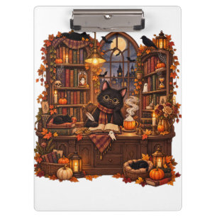 Cosy Black Cat Bookshop Halloween Clipboard