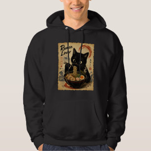 Cosy Black Cat Ramen Japanese Art Style Hoodie