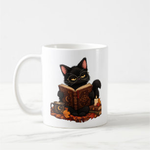 Cosy Black Cat Reading Book Mug - Fall Halloween B
