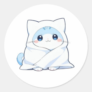 Cosy Blanket Kitten Kawaii Cute Cat Design Classic Round Sticker