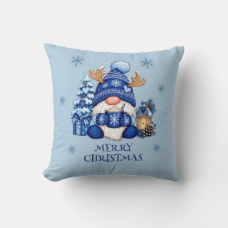 Cosy Blue Christmas Gnome Hot Cocoa Cushion