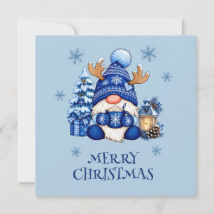 Cosy Blue Christmas Gnome Hot Cocoa Flat Card
