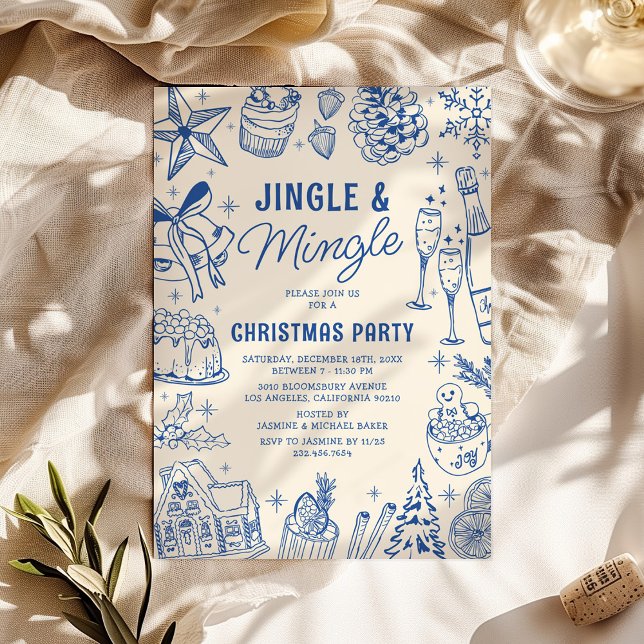 Cosy Blue Doodle Christmas Party Invitation (Creator Uploaded)