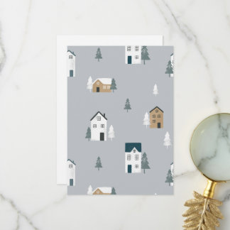 Cosy blue grey winter in nordic village thank you card
