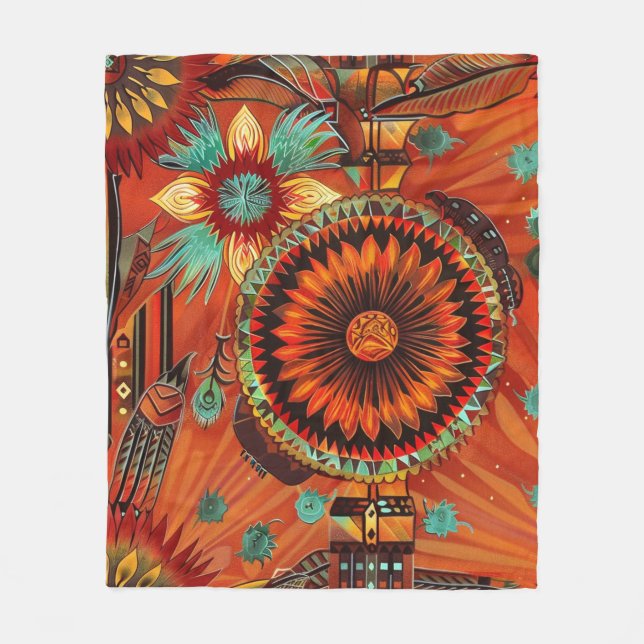 Cosy Blue "Intricate Echoes" Plush Fleece Blanket (Front)