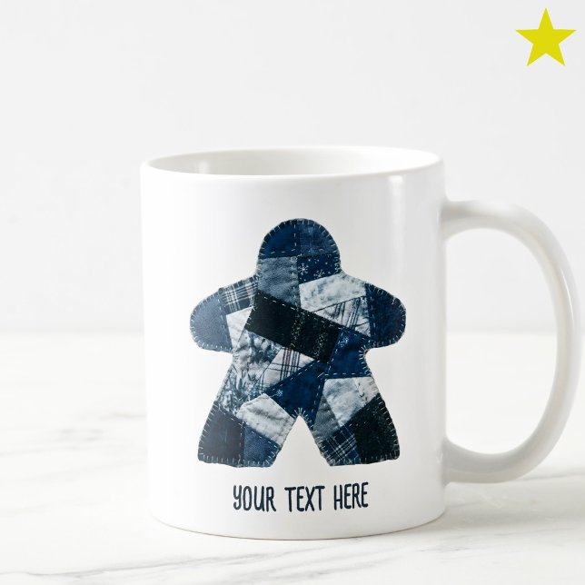 Cosy Blue Patchwork Quilt Meeple Board Game Coffee Mug (Creator Uploaded)