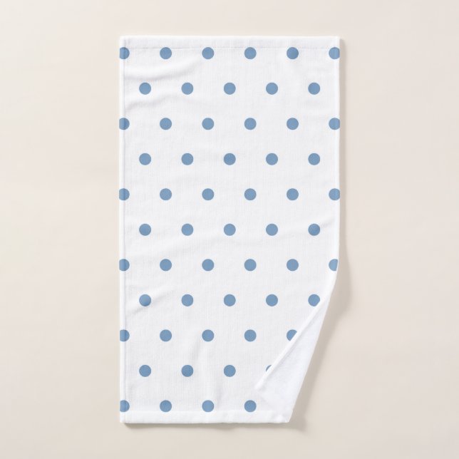 Cosy Blue Polka Dots White Background Pattern Hand Towel (Hand Towel)
