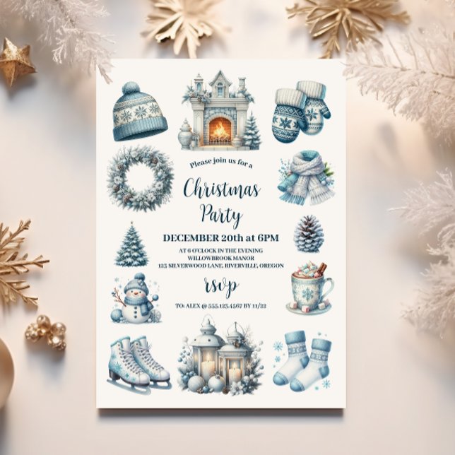 Cosy Blue Rustic Christmas Party Invitation (Creator Uploaded)