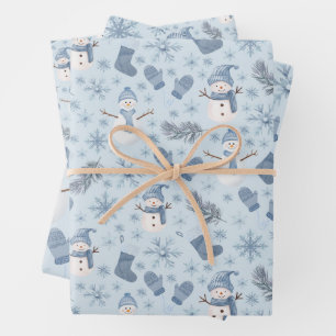 Cosy Blue Winter on Ice Blue Wrapping Paper Sheet