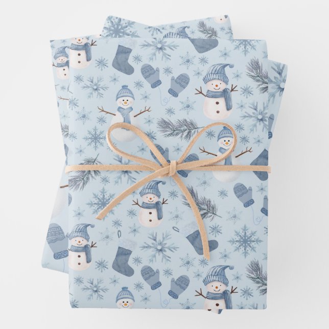 Cosy Blue Winter on Ice Blue Wrapping Paper Sheet (In situ)