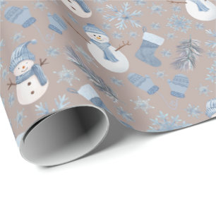 Cosy Blue Winter on Light Brown Wrapping Paper