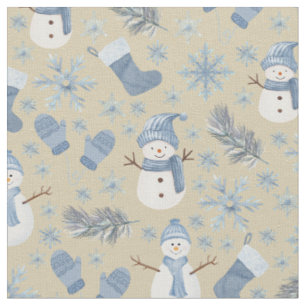 Cosy Blue Winter on Tan Fabric
