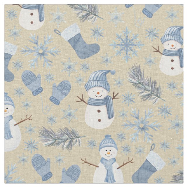 Cosy Blue Winter on Tan Fabric (Close Up)