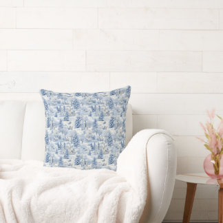 Cosy Blue Winter Pine Trees Throw Pillow