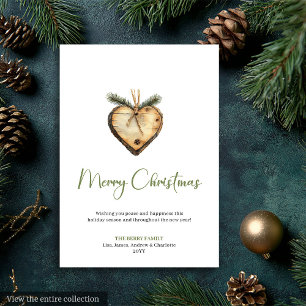 Cosy Boho Earthy Pine Wreath Christmas Greeting Holiday Card