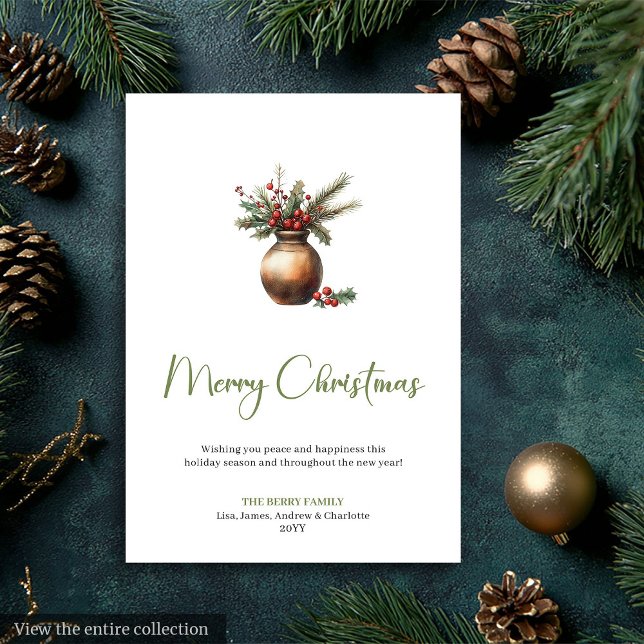 Cosy Boho Pine Wreath Minimalist Christmas Card (Cozy Boho Pine Wreath Minimalist Christmas Card)