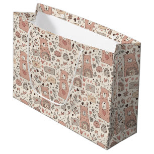 Cosy Boho Teddy Bear Pattern Large Gift Bag